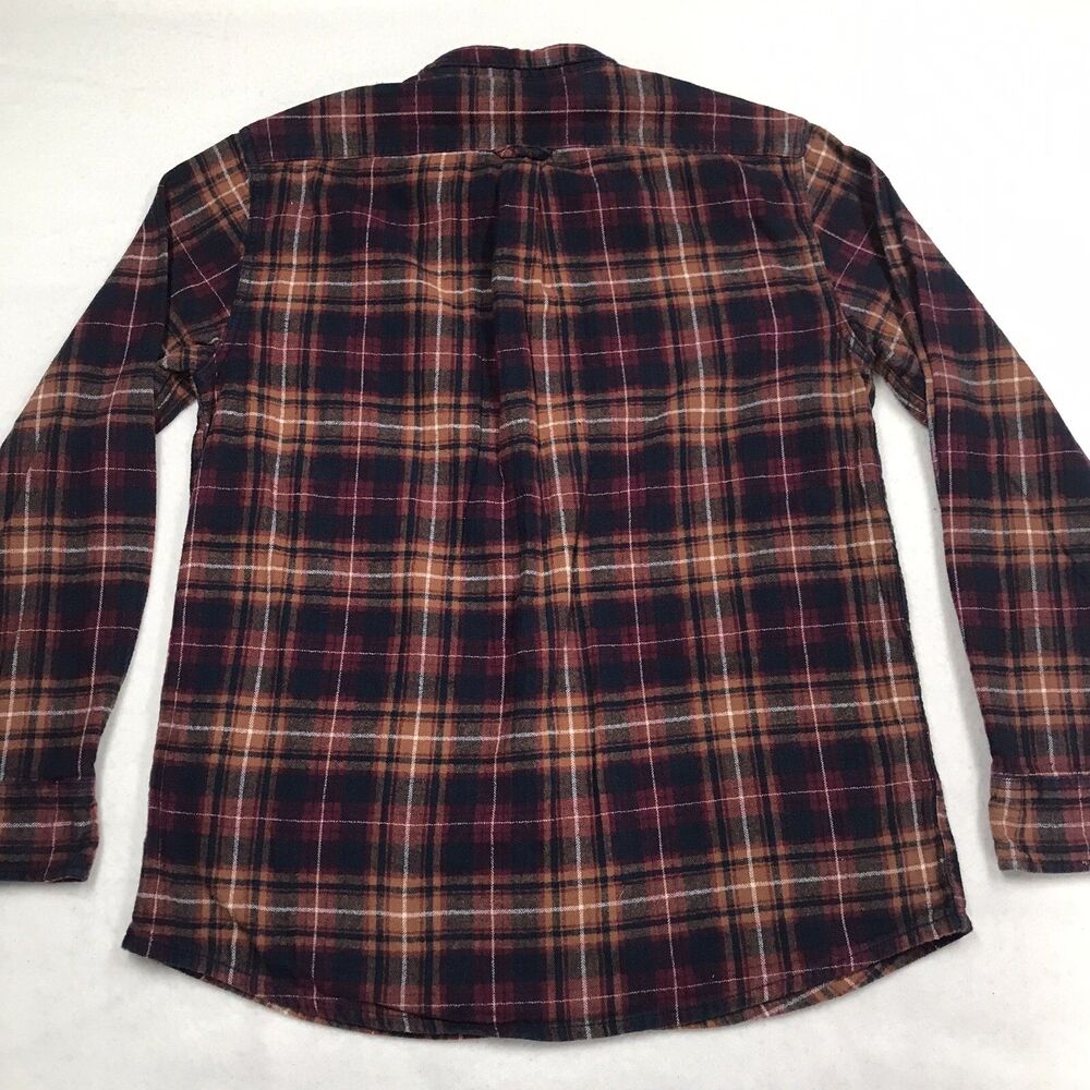 EDDIE BAUER Flannel Shirt Men M Ocher Cranberry Plaid Outdoor Autumn Grunge Gorp - Picture 4 of 16
